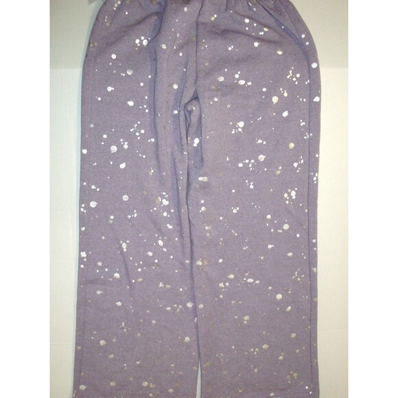 New Womens Designer NWT $148 Splendid M Wide Leg Sweatpants Purple Silver Splat - Picture 5 of 6